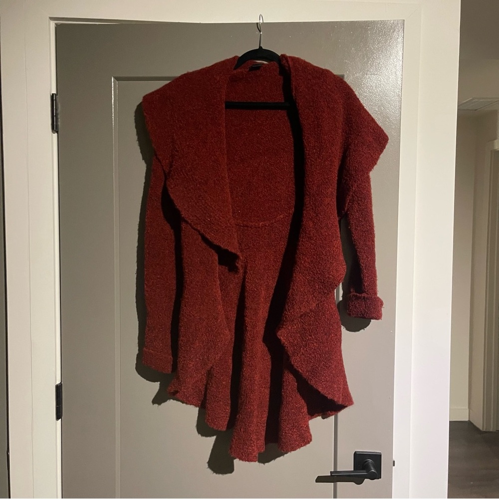 Lafayette 148 Extra Fine Wool Burgundy Long Line Draped Cardigan Sz Med Mobwife - Picture 1 of 12